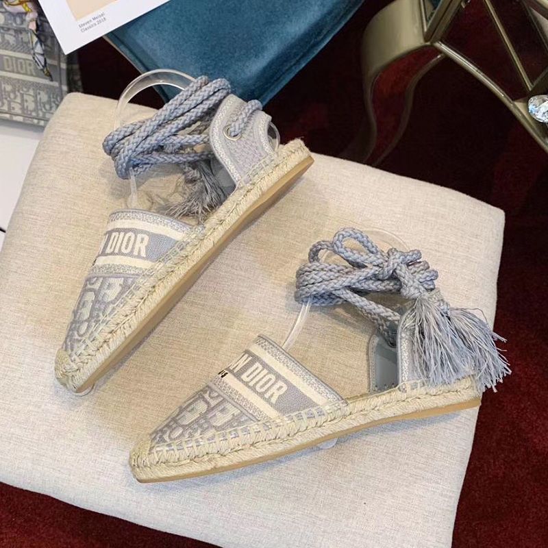 Christian Dior Granville Espadrilles with Laces Women Oblique Motif Cotton Grey - Image 2