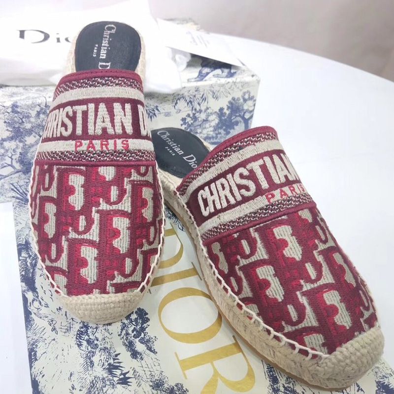 Christian Dior Granville Mules Women Oblique Motif Cotton Burgundy - Image 2