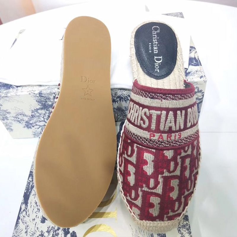 Christian Dior Granville Mules Women Oblique Motif Cotton Burgundy - Image 4