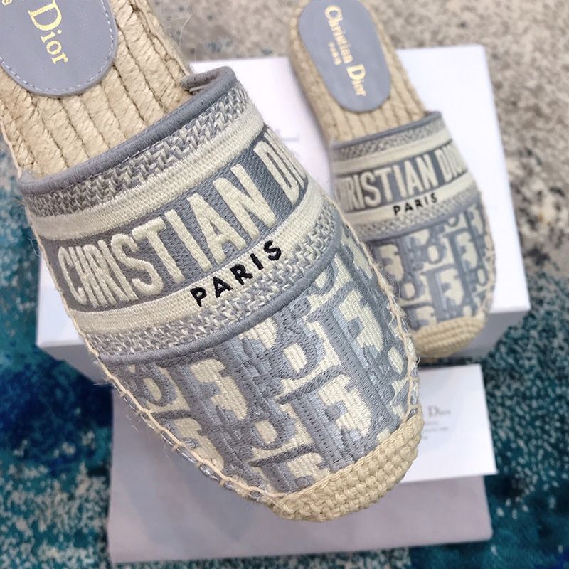 Christian Dior Granville Mules Women Oblique Motif Cotton Grey - Image 2