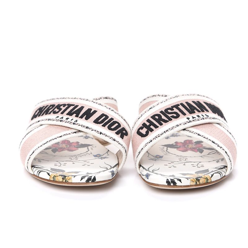 Christian Dior Granville Slides Women Rosa Mutabilis Motif Canvas White - Image 3