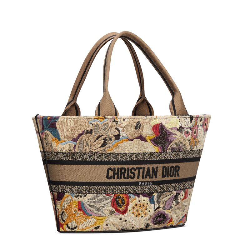 Christian Dior Hat Basket Bag In Brocart Butterfly Motif Canvas Multicolor - Image 3