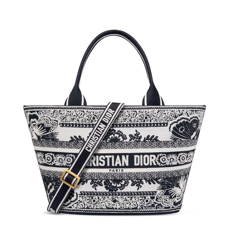 Christian Dior Hat Basket Bag In Butterfly Bandana Motif Canvas Black