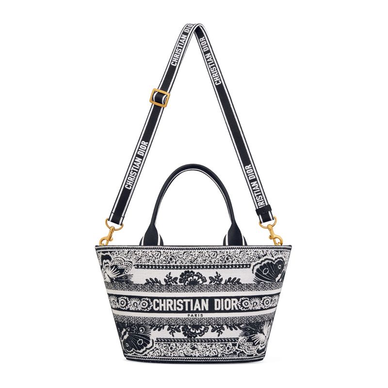 Christian Dior Hat Basket Bag In Butterfly Bandana Motif Canvas Black - Image 5