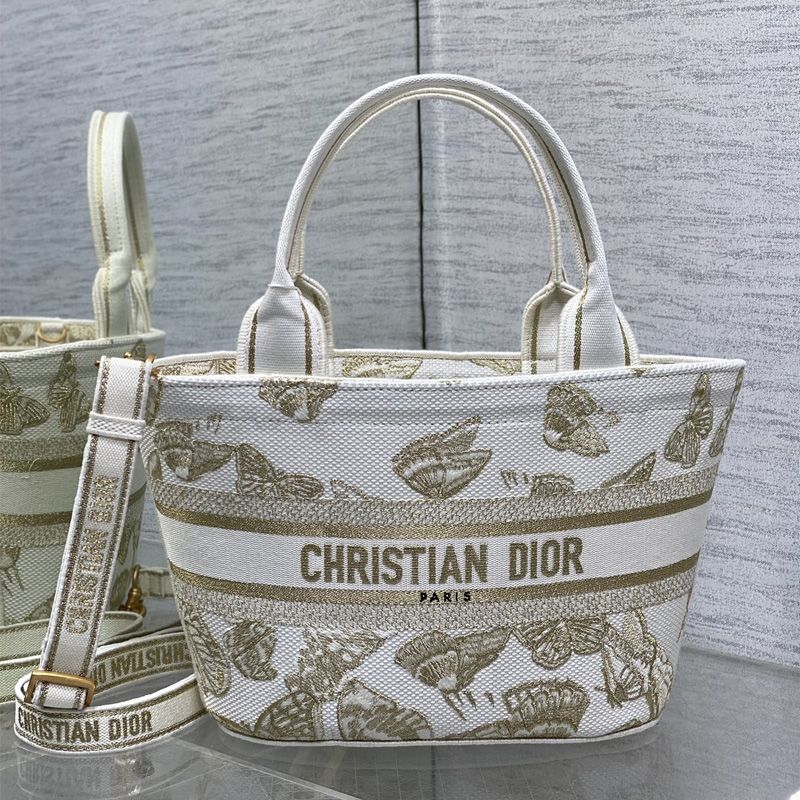 Christian Dior Hat Basket Bag In Butterfly Zodiac Motif Canvas White/Gold