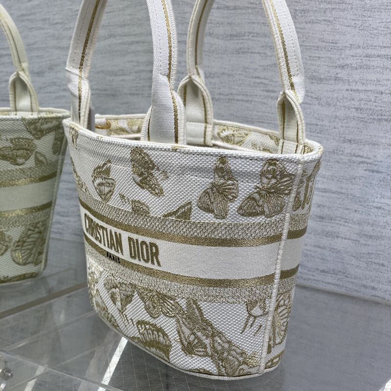 Christian Dior Hat Basket Bag In Butterfly Zodiac Motif Canvas White/Gold - Image 3