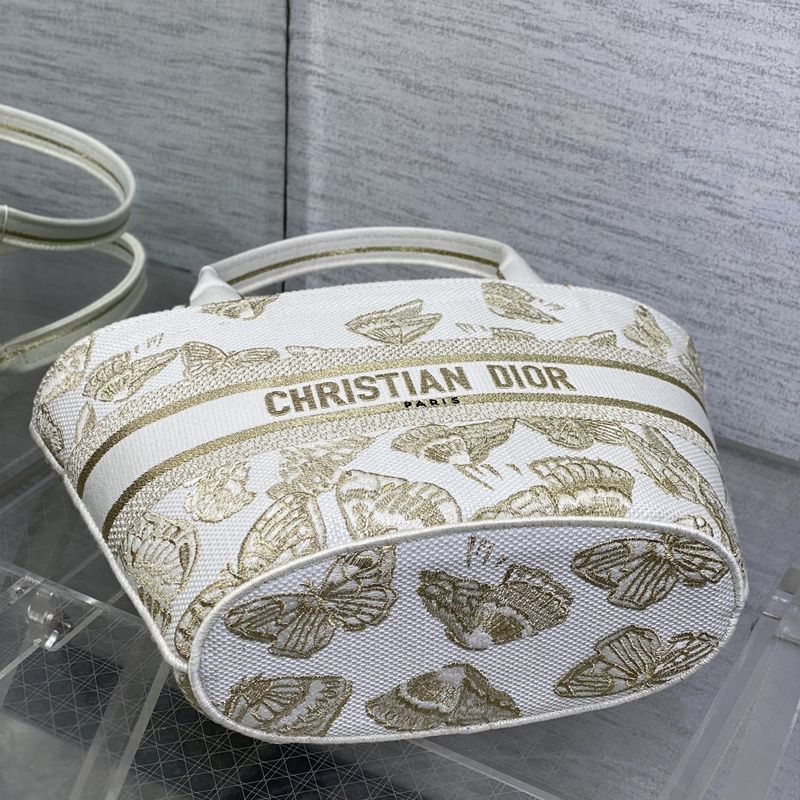 Christian Dior Hat Basket Bag In Butterfly Zodiac Motif Canvas White/Gold - Image 4