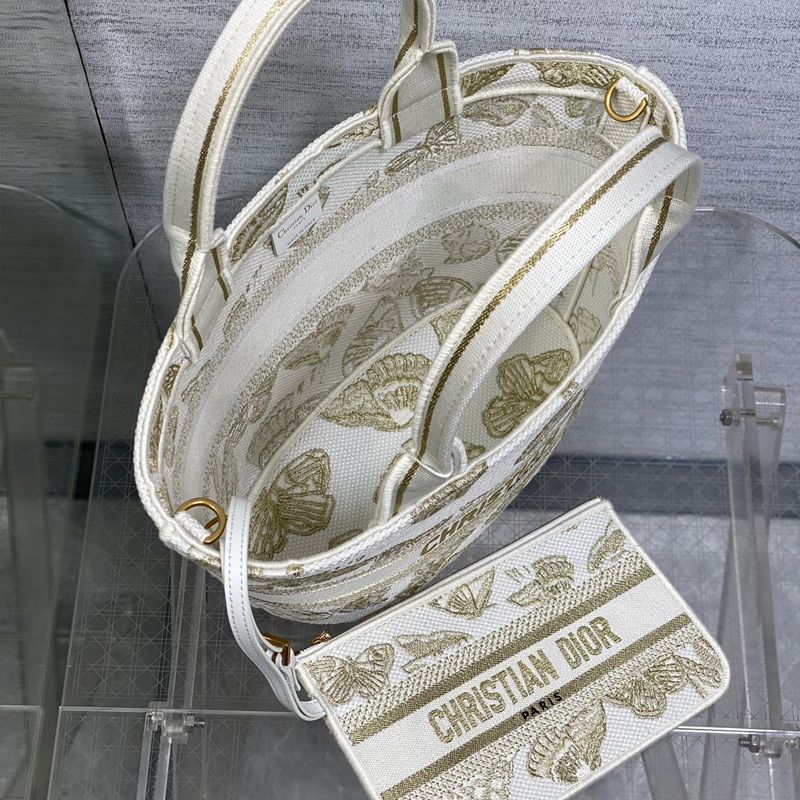 Christian Dior Hat Basket Bag In Butterfly Zodiac Motif Canvas White/Gold - Image 5