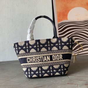 Christian Dior Hat Basket Bag In Macrocannage Motif Canvas Blue