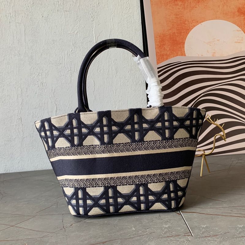 Christian Dior Hat Basket Bag In Macrocannage Motif Canvas Blue - Image 2