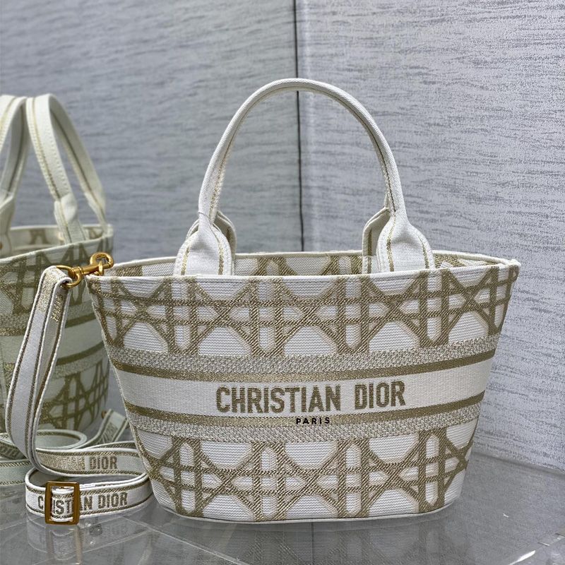 Christian Dior Hat Basket Bag In Macrocannage Motif Canvas Gold