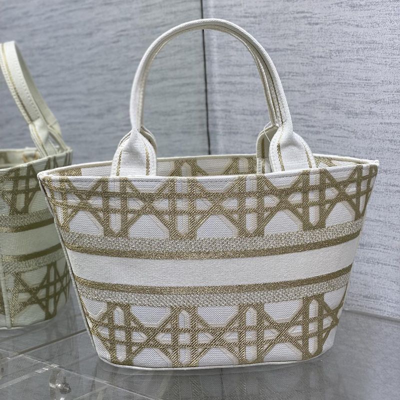 Christian Dior Hat Basket Bag In Macrocannage Motif Canvas Gold - Image 2
