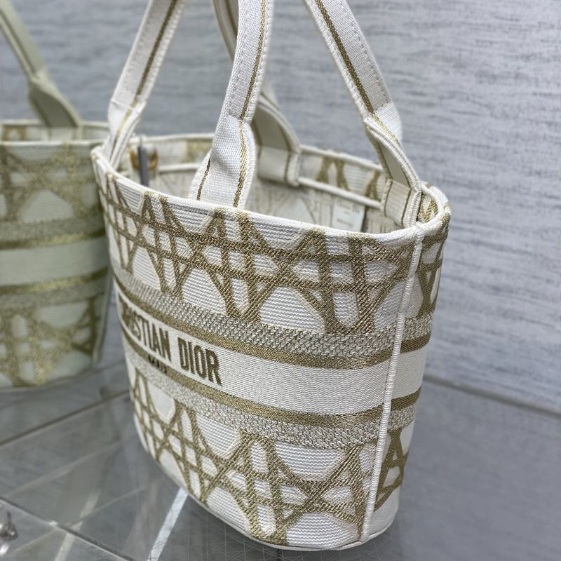 Christian Dior Hat Basket Bag In Macrocannage Motif Canvas Gold - Image 3