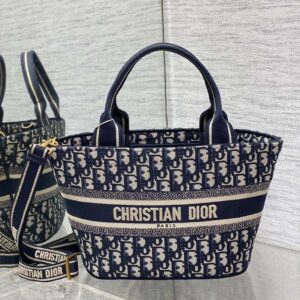 Christian Dior Hat Basket Bag In Oblique Motif Canvas Blue