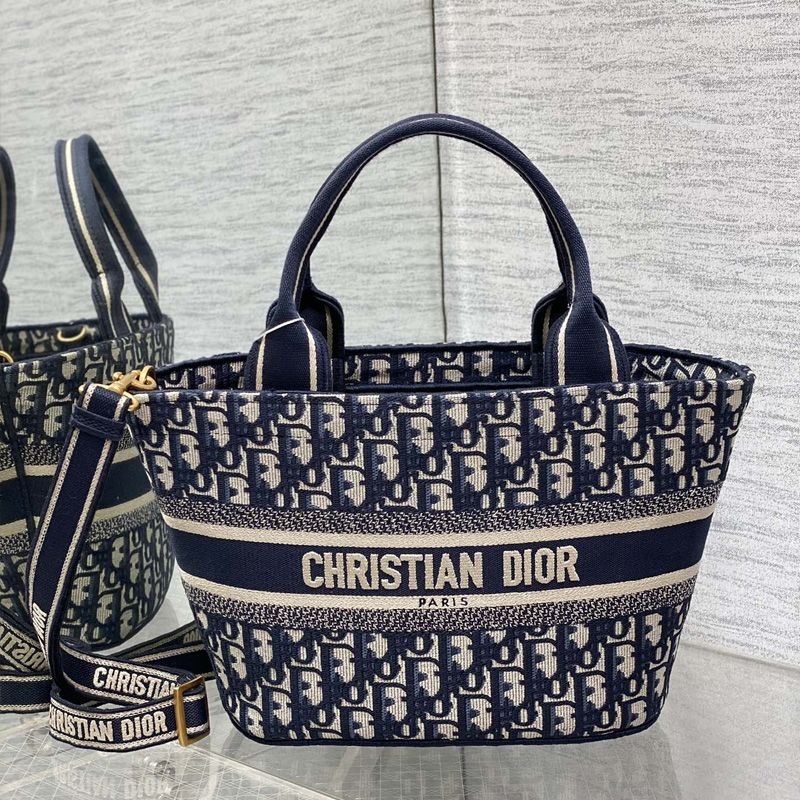 Christian Dior Hat Basket Bag In Oblique Motif Canvas Blue