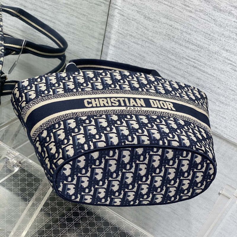 Christian Dior Hat Basket Bag In Oblique Motif Canvas Blue - Image 4