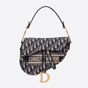 Christian Dior Saddle Bag In Oblique Motif Canvas Blue