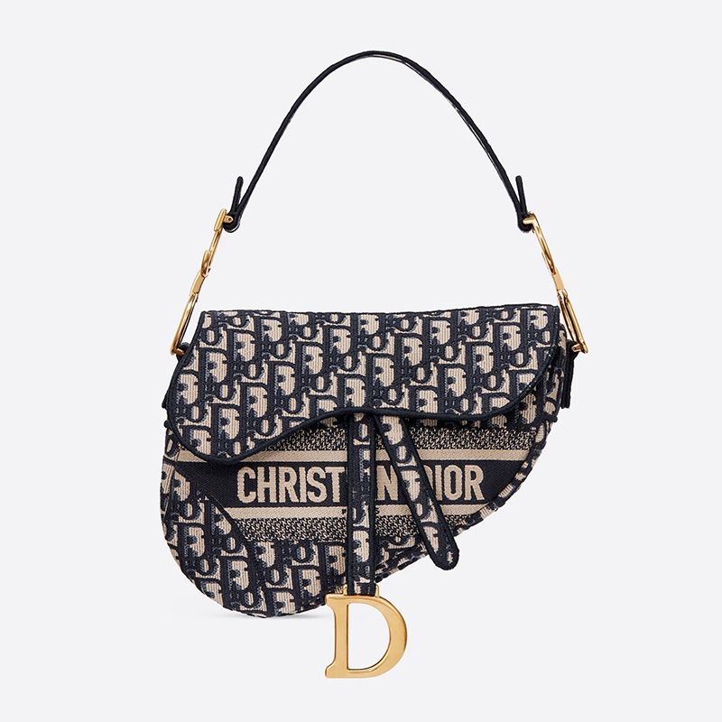Christian Dior Saddle Bag In Oblique Motif Canvas Blue