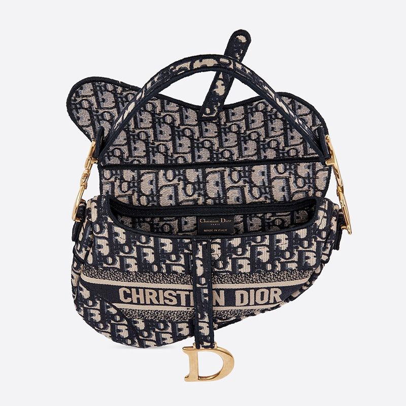 Christian Dior Saddle Bag In Oblique Motif Canvas Blue - Image 3