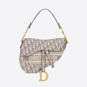 Christian Dior Saddle Bag In Oblique Motif Canvas Grey