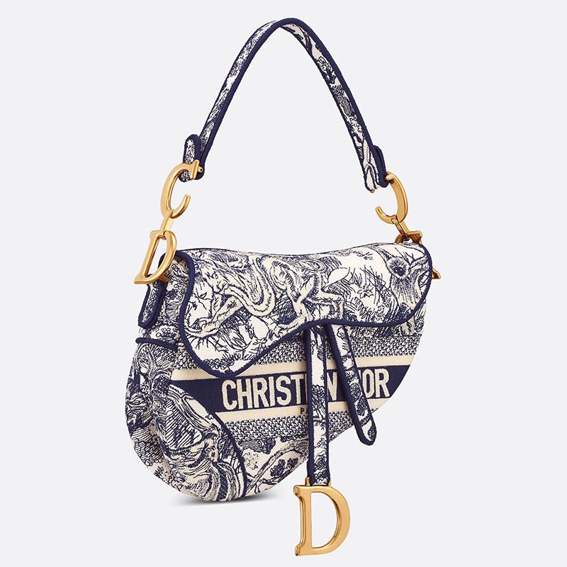 Christian Dior Saddle Bag In Toile de Jouy Motif Canvas Blue - Image 2