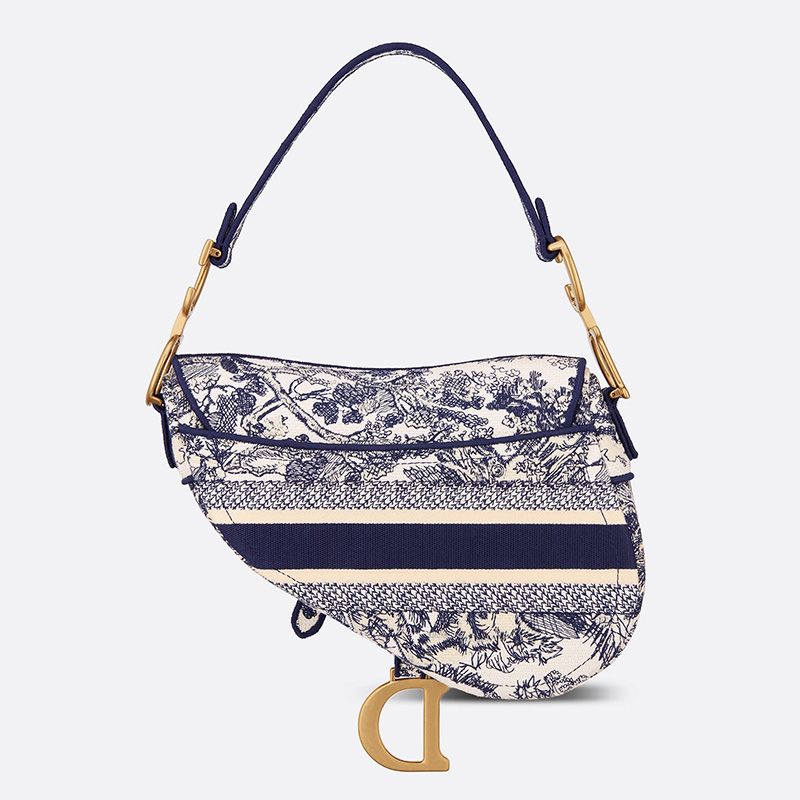 Christian Dior Saddle Bag In Toile de Jouy Motif Canvas Blue - Image 3