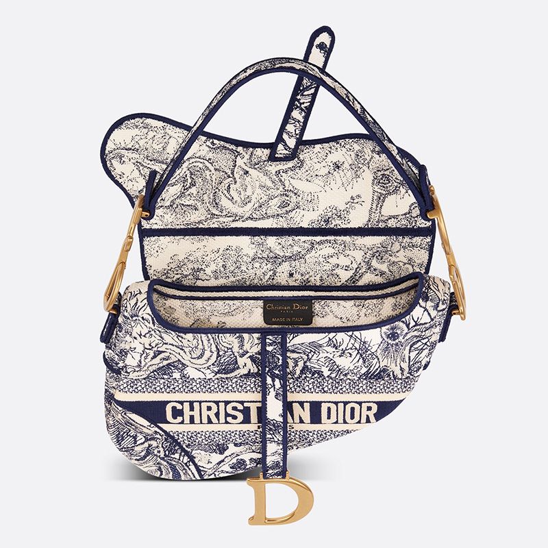 Christian Dior Saddle Bag In Toile de Jouy Motif Canvas Blue - Image 4