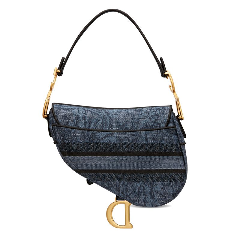 Christian Dior Saddle Bag In Toile de Jouy Motif Denim Navy Blue - Image 2