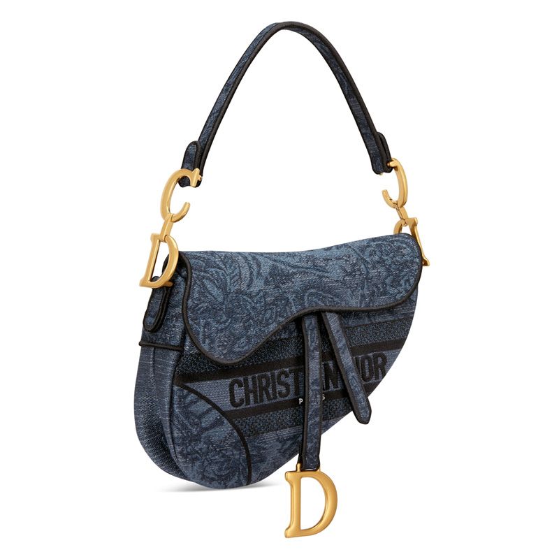 Christian Dior Saddle Bag In Toile de Jouy Motif Denim Navy Blue - Image 3