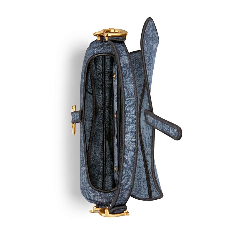 Christian Dior Saddle Bag In Toile de Jouy Motif Denim Navy Blue - Image 4