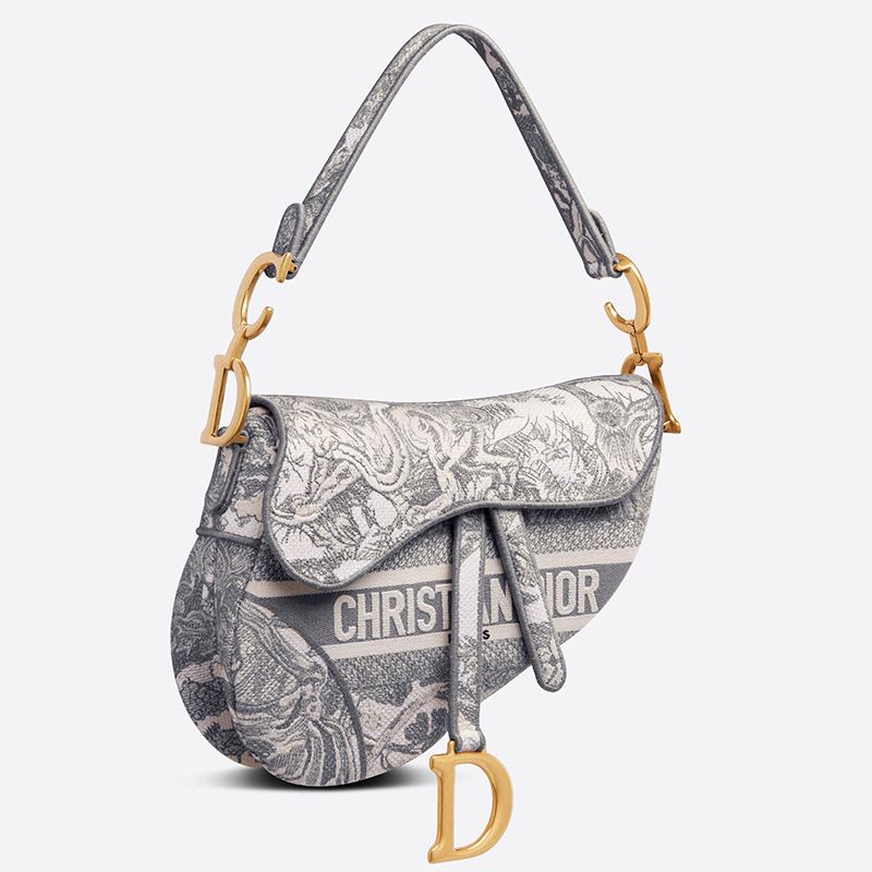 Christian Dior Saddle Bag In Toile de Jouy Motif Canvas Grey - Image 2