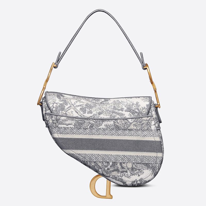 Christian Dior Saddle Bag In Toile de Jouy Motif Canvas Grey - Image 3