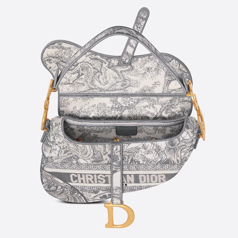 Christian Dior Saddle Bag In Toile de Jouy Motif Canvas Grey - Image 4