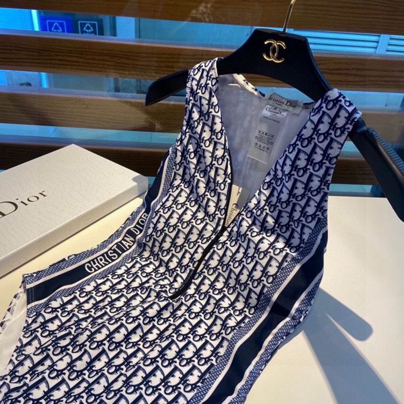 Christian Dior Sleeveless Bodysuit Women Oblique Motif Lycra Blue - Image 3