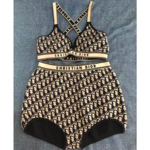Christian Dior J'Adior High Waisted Crisscross Bikini Women Oblique Motif Lycra Black