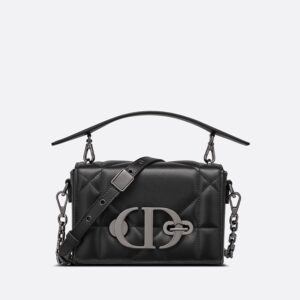 Dior 30 Montaigne Box Bag with Handle In Maxicannage Lambskin Black