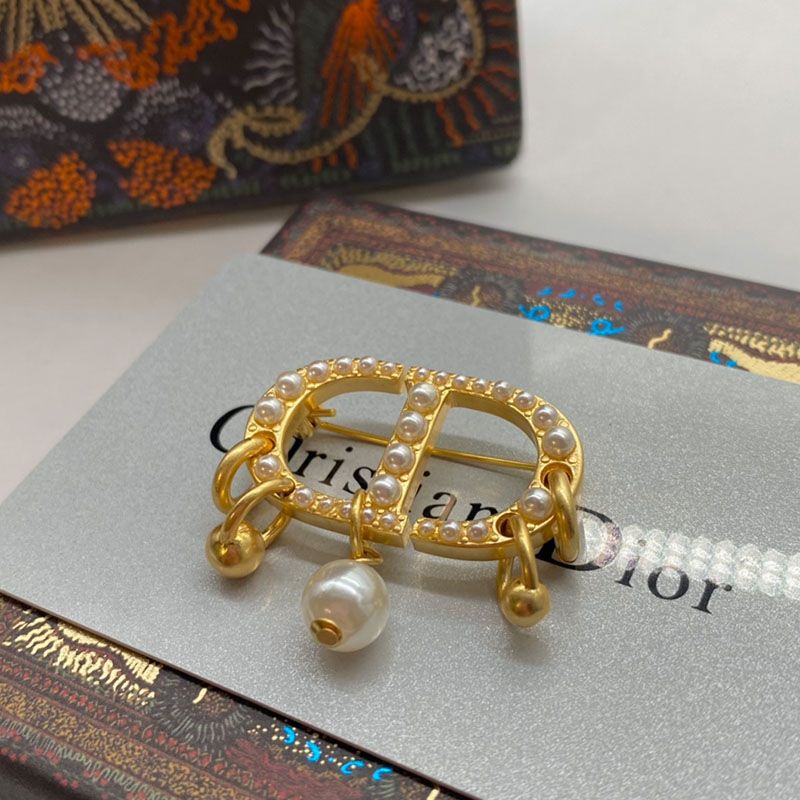 Dior Petit CD Brooch Metal with CD Signature Embellished Resin Pearls Gold - Image 2
