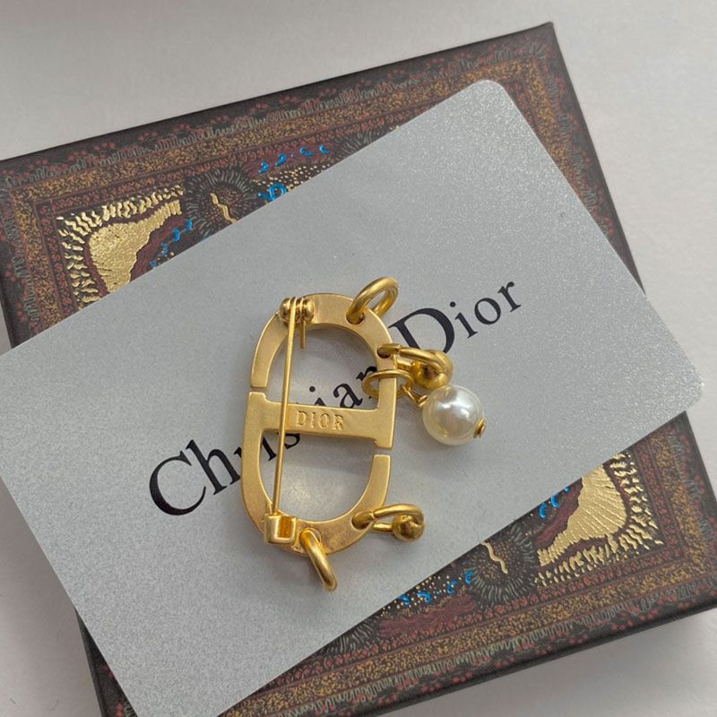 Dior Petit CD Brooch Metal with CD Signature Embellished Resin Pearls Gold - Image 3