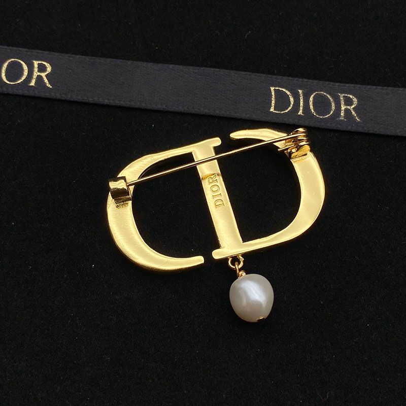 Dior Petit CD Brooch Metal with CD Signature Embellished Crystals and Resin Pearl Gold - Image 2