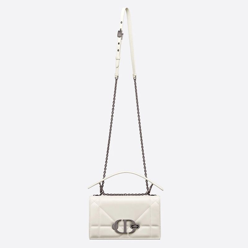 Dior 30 Montaigne Chain Bag with Handle In Maxicannage Lambskin White - Image 5