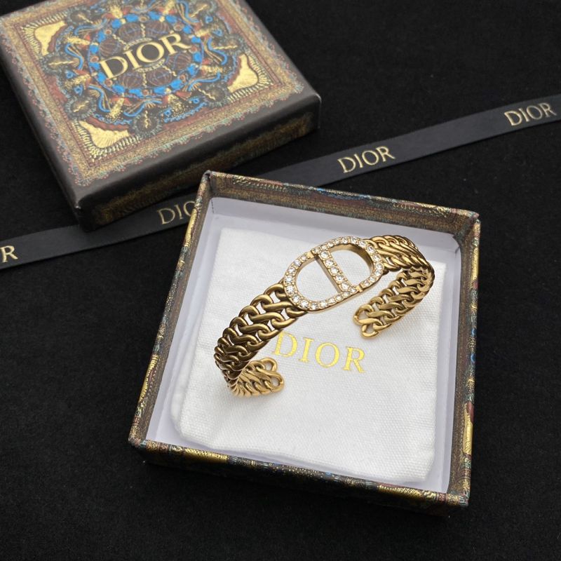 Dior 30 Montaigne Bangle Antique Metal with CD Signature Embellished Crystals Gold - Image 2