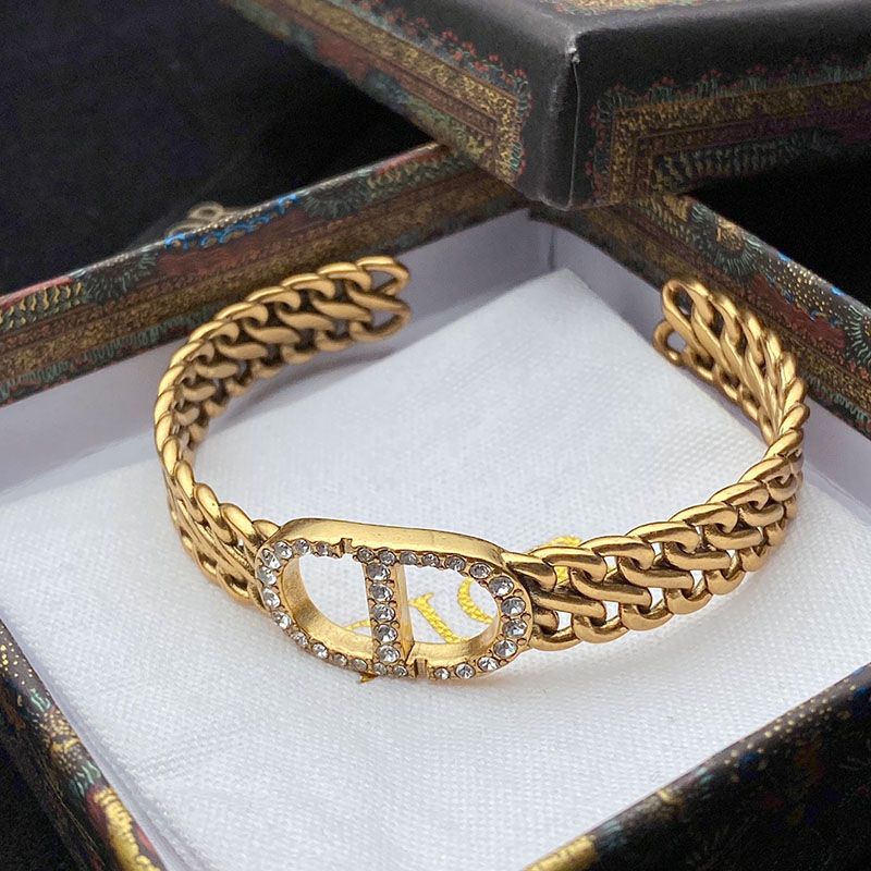 Dior 30 Montaigne Bangle Antique Metal with CD Signature Embellished Crystals Gold - Image 3