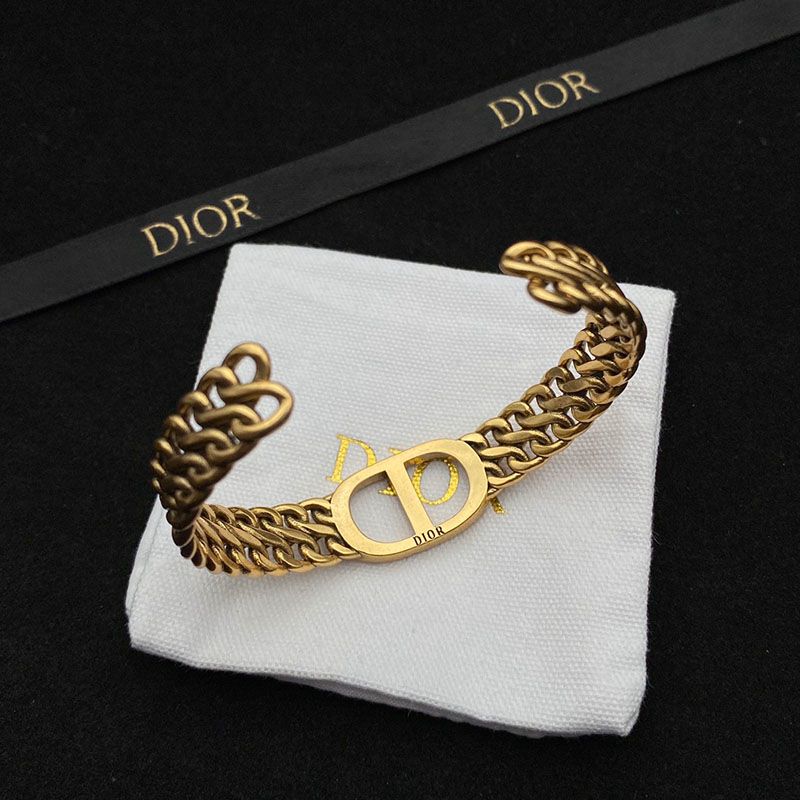 Dior 30 Montaigne Bangle Antique Metal with CD Signature Embellished Crystals Gold - Image 4
