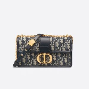 Dior 30 Montaigne East-West Bag With Chain In Oblique Motif Canvas Blue