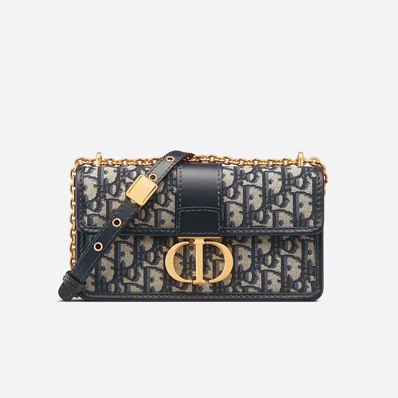 Dior 30 Montaigne East-West Bag With Chain In Oblique Motif Canvas Blue