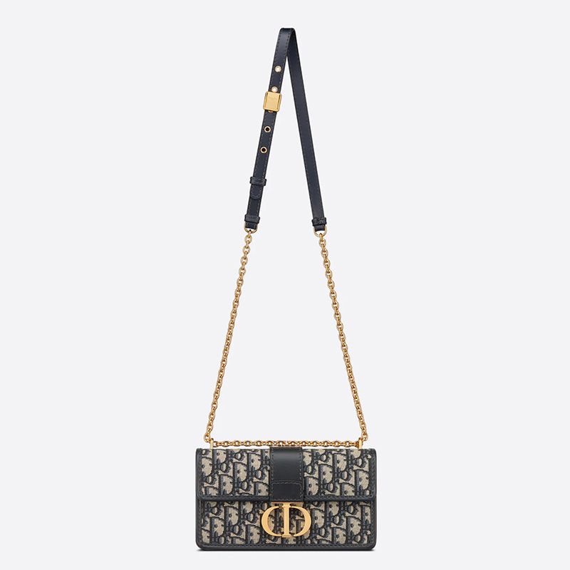 Dior 30 Montaigne East-West Bag With Chain In Oblique Motif Canvas Blue - Image 5