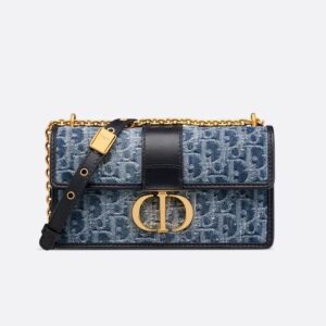 Dior 30 Montaigne East-West Bag With Chain In Oblique Motif Denim Blue