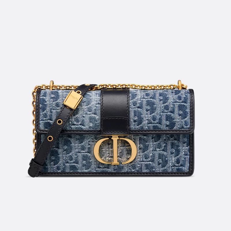 Dior 30 Montaigne East-West Bag With Chain In Oblique Motif Denim Blue