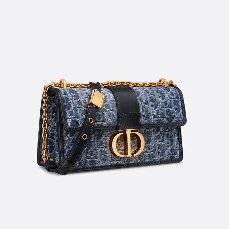 Dior 30 Montaigne East-West Bag With Chain In Oblique Motif Denim Blue - Image 2