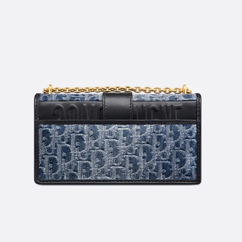 Dior 30 Montaigne East-West Bag With Chain In Oblique Motif Denim Blue - Image 3